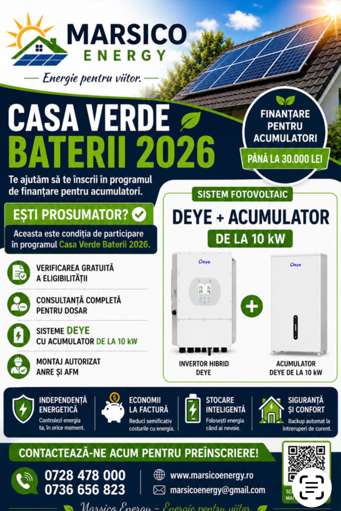 Casa Verde Baterii 2026 - Finantare pana la 30.000 LEI - Marsico Energy